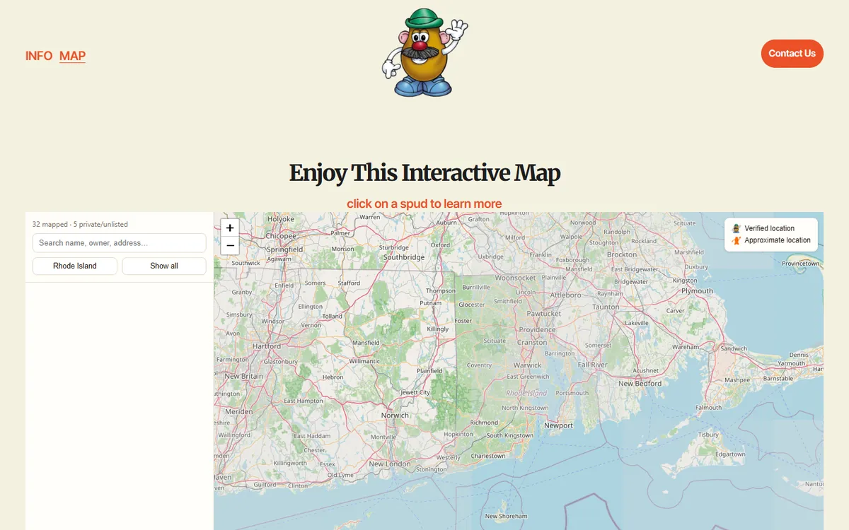 Interactive map of Potato Head statue locations across Rhode Island